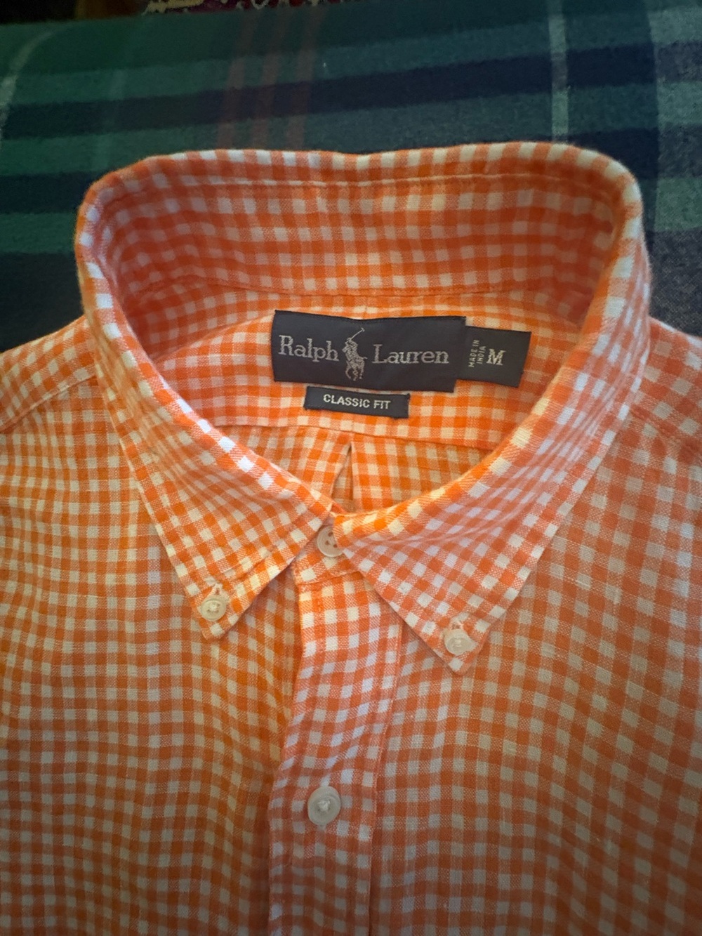 Ralph Lauren Orange and White Gingham Button-Down Shirt